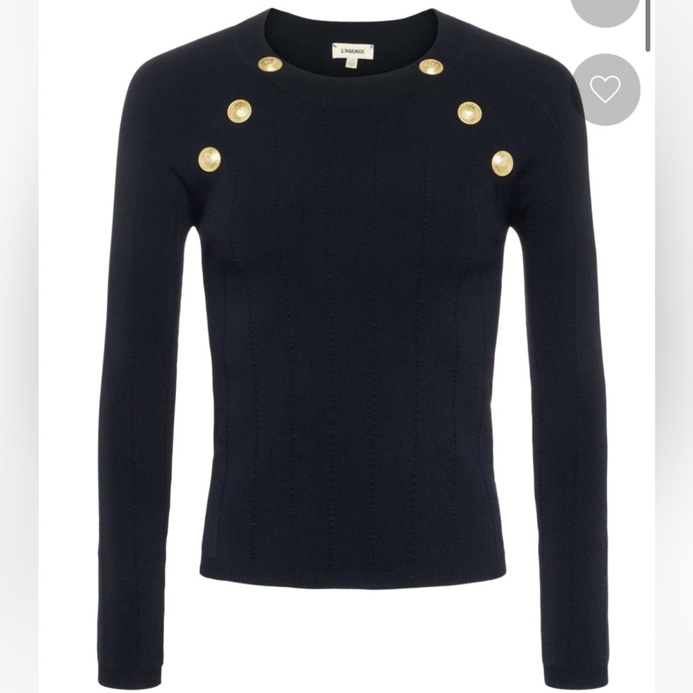 L’Agence Gretchen Black Sweater Pullover with Gold Button Accents